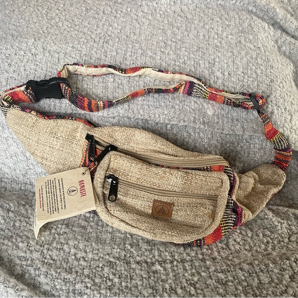 Hemp Belt Bag with Multicolor Strap - Waist Bag - Fanny Pack
